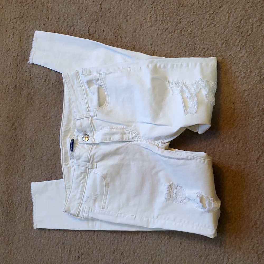 American Eagle Cream Skinny Ripped Jeans Sz 10